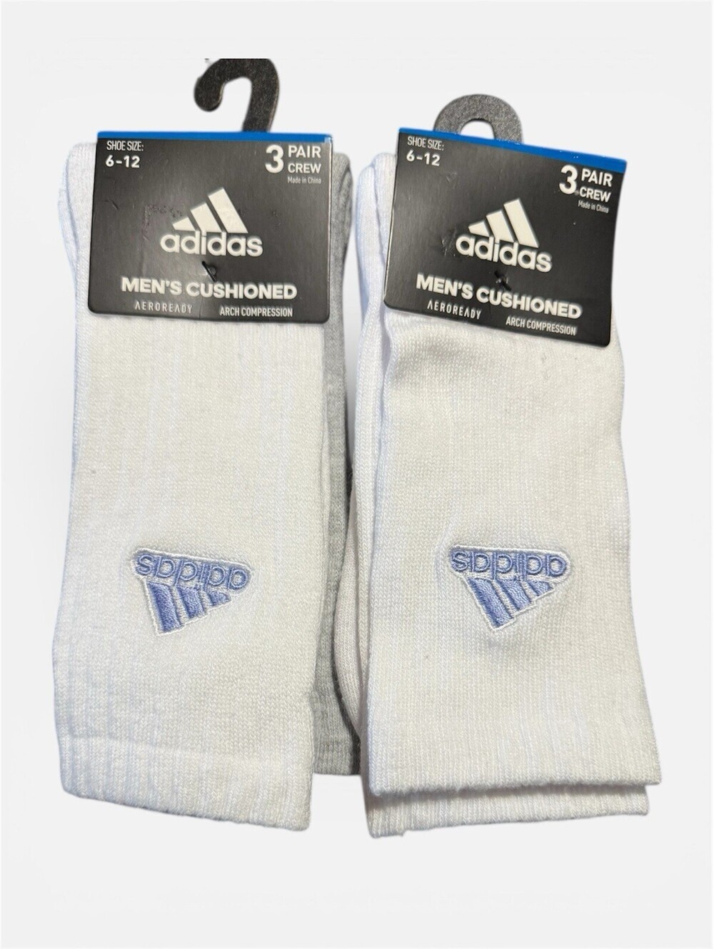 2 Sets Of Adidas Cushion 3 Pair Crew Socks White Gray Navy Men’s Size 6-12 NWT